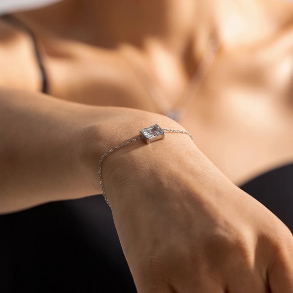 Waterproof Silver Solitaire Bracelet*Tennis Baguette Emerald Cut Diamond*JD - Picture 4 of 4